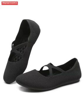 Women's Mary Jane Ballet Flats Cross Strap Knit Comfy Walking Shoes